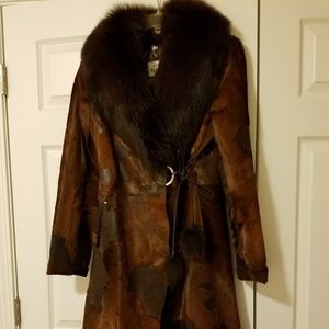 Leather/Fox Fur Lined Coat. NEW